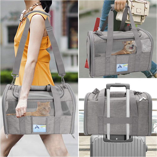 Cat Carrier,Dog Carriers for Small Dogs Medium Cats Pet Carrier up to 15 Lbs, TSA Airline Approved Cat Carrier Soft, Cat Dog Crate Travel Bag,Grey